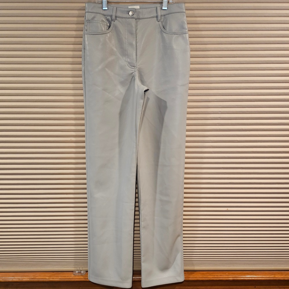 Wilfred Aritzia Melina Vegan Leather Pants Light Grey Straight Leg Size 6‎ 81518